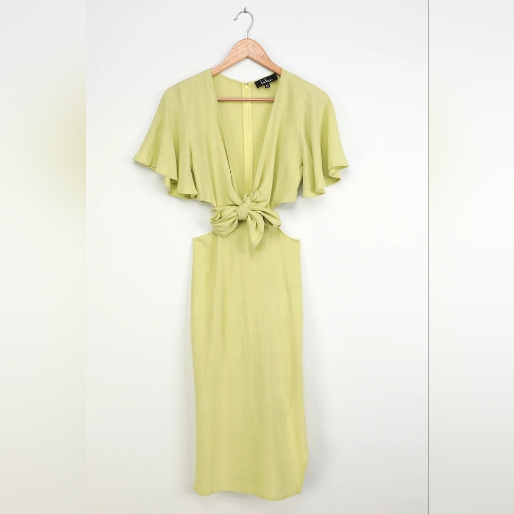 Lulus Summer Journey Green Cutout Tie Front Dress